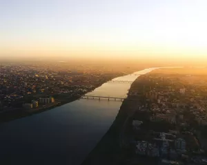 View of the river and the city from above