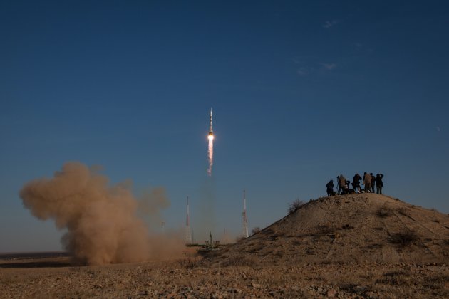 Запуск ракеты на космодроме Байконур в Казахстане