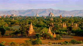 Panoramic landscape view of old temples in Bagan, Myanmar